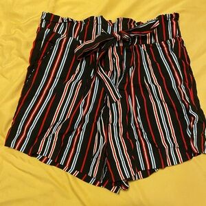 Ambiance Black and Red Striped High Waist Shorts